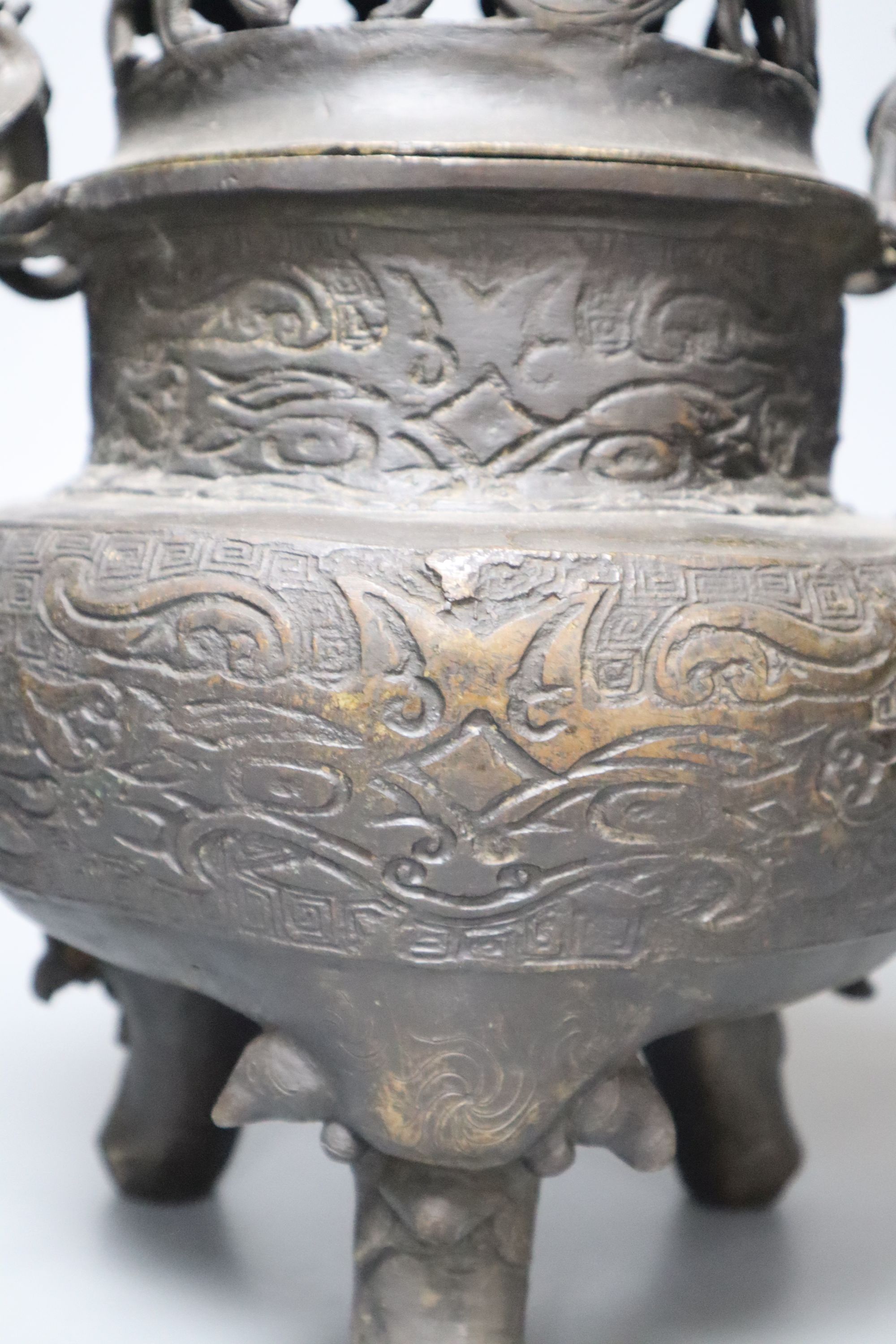 A large Chinese archaistic bronze censer, 44cm high